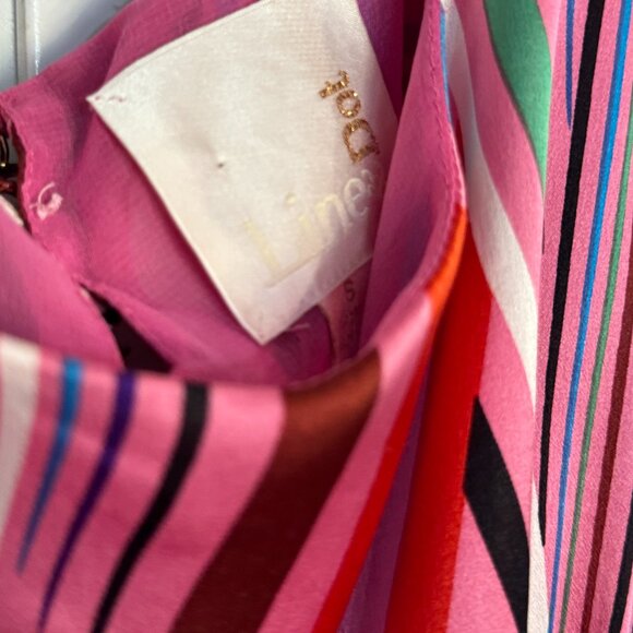 Line & Dot Multicolor Puff Sleeve Silk Mini Dress | Size S - Picture 10 of 11